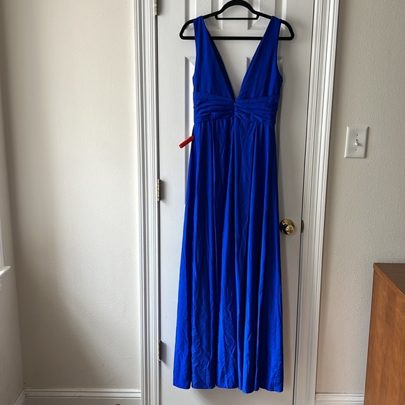 Ieena for Mac Duggal Jersey Plunge Neck Evening Gown in Royal Size 6 - Picture 9 of 12